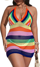 Load image into Gallery viewer, Plus Size Colorful Crochet Halter Cover Up Dress