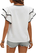 Load image into Gallery viewer, Black &amp; White Ruffle Panel Short Sleeve Top