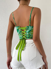 Load image into Gallery viewer, Sweetheart Green Floral Lace Up Corset Style Strapless Top