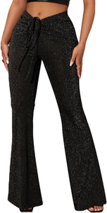 Black Twist Front Knit Metallic Sparkle Pants