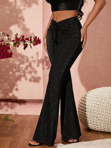 Black Twist Front Knit Metallic Sparkle Pants