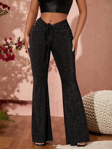 Black Twist Front Knit Metallic Sparkle Pants