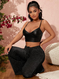 Black Twist Front Knit Metallic Sparkle Pants