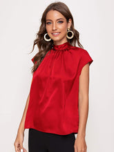 Load image into Gallery viewer, Satin Pink Mock Neck Sleeveless Tie Blouse