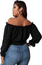 Load image into Gallery viewer, Plus Size Ruffled Black Off Shoulder Long Sleeve Top Blouse