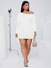 Load image into Gallery viewer, Plus Size White Knit Off Shoulder Long Sleeve Mini Dress