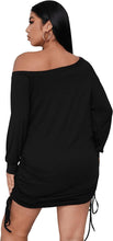 Load image into Gallery viewer, Plus Size Black Knit Off Shoulder Long Sleeve Mini Dress