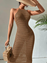 Load image into Gallery viewer, Crochet Knit Beige Backless Beach Style Maxi Dress