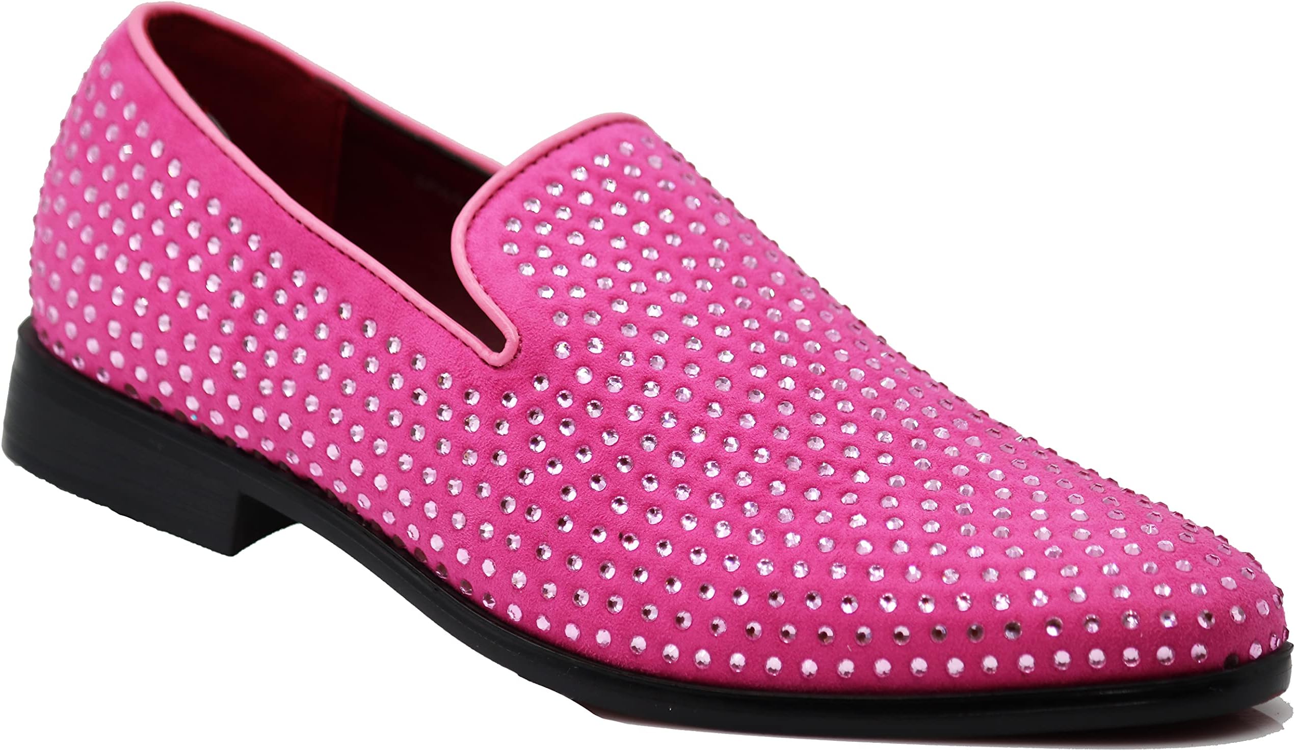 Men s Pink Velvet Rhinestone Studded Designer Shoes Bella Valentina