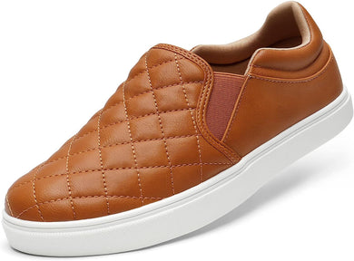 Vegan Leather Quilted Brown Casual Loafer Style Shoes