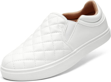 Vegan Leather Quilted White Casual Loafer Style Shoes