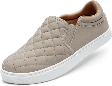 Vegan Leather Quilted Beige Casual Loafer Style Shoes