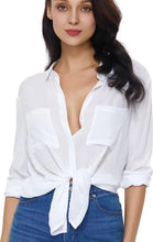 Load image into Gallery viewer, Button Up Hi Lo White Long Sleeve Top