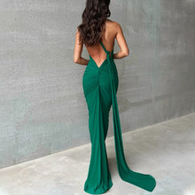 Load image into Gallery viewer, Egyptian Goddess Black Backless Ruched Maxi Dress
