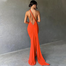 Load image into Gallery viewer, Egyptian Goddess Hunter Green Backless Ruched Maxi Dress