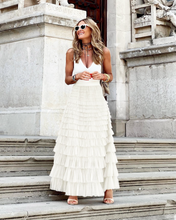 Load image into Gallery viewer, London Chic White Tiered Ruffled High Waist Maxi Skirt