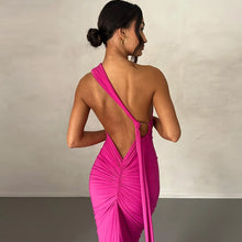 Load image into Gallery viewer, Egyptian Goddess Hunter Green Backless Ruched Maxi Dress