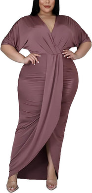 Plus Size Mauve Pink Draped V Cut Maxi Dress