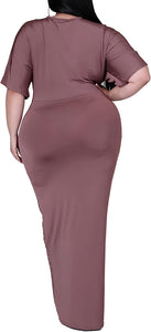 Plus Size Mauve Pink Draped V Cut Maxi Dress
