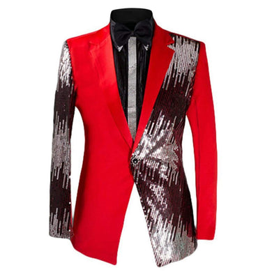 Sequin Red Men's Stylish Sequin Long Sleeve Dress Blazer