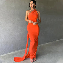Load image into Gallery viewer, Egyptian Goddess Red Backless Ruched Maxi Dress