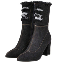 Load image into Gallery viewer, Black Denim Pointed Toe Ankle Boots