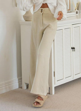 Soft Beige Courduroy High Waist Pants