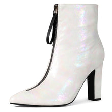 Load image into Gallery viewer, Silver Holographic Metallic Chunky Heel Boots