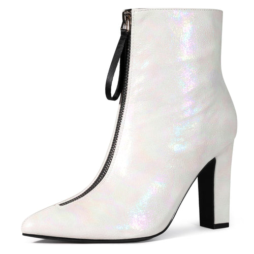 Silver Holographic Metallic Chunky Heel Boots