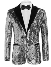 Load image into Gallery viewer, Silver Men&#39;s Sequin Formal Glitter Long Sleeve Blazer
