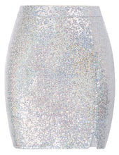 Load image into Gallery viewer, Silver Sequin Sparkle Party Mini Skirt