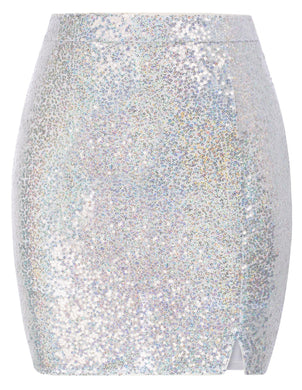 Silver Sequin Sparkle Party Mini Skirt