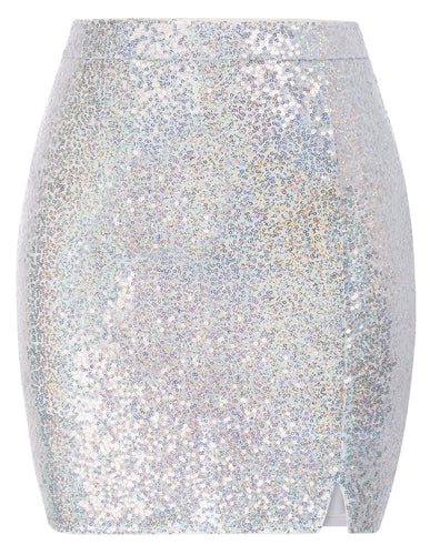 Silver Sequin Sparkle Party Mini Skirt