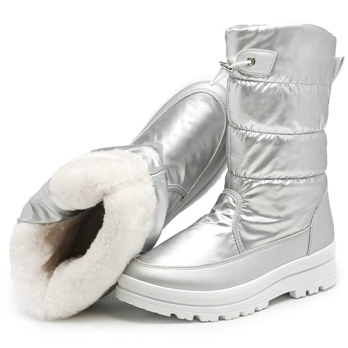 Silver Women's Warm Fur Lined Metallic Snow Boots