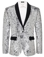 Load image into Gallery viewer, Silver Men&#39;s Colorful Sequin Long Sleeve Blazer Jacket