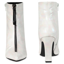 Load image into Gallery viewer, Silver Holographic Metallic Chunky Heel Boots