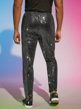 Load image into Gallery viewer, Men&#39;s Black &amp; Silver Sequin Glitter Dress Pants