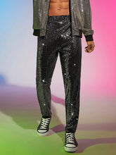 Load image into Gallery viewer, Men&#39;s Black &amp; Silver Sequin Glitter Dress Pants