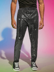 Men's Black & Silver Sequin Glitter Dress Pants