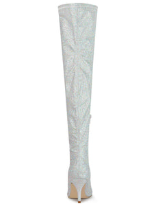 Silver Stylish Glitter Over The Knee Boots