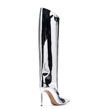 Load image into Gallery viewer, Silver Fashion Forward Metallic Knee High Stiletto Boots