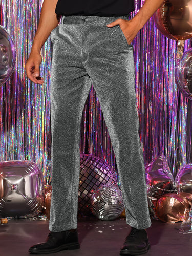 Silver Grey Men's Metallic Glitter Dress Pants