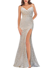 Load image into Gallery viewer, Silver Nude Sequin Formal Sparkling Party Dress