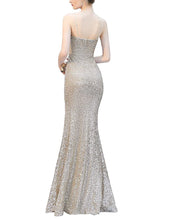 Load image into Gallery viewer, Silver Nude Sequin Formal Sparkling Party Dress