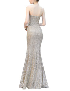 Silver Nude Sequin Formal Sparkling Party Dress