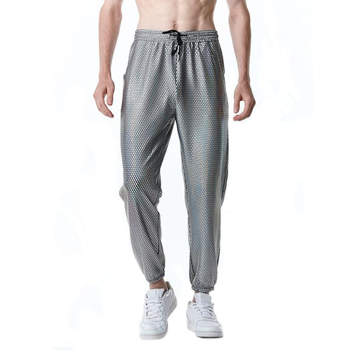 Men's Metallic Silver Disco Drawstring Pants