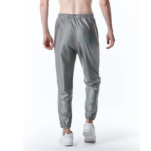 Men's Metallic Silver Disco Drawstring Pants