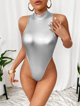 Load image into Gallery viewer, Silver Plain Faux Leather Deep V Neck Bodysuit