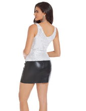 Load image into Gallery viewer, Silver White Sequin Wrap Style Sleeveless Top