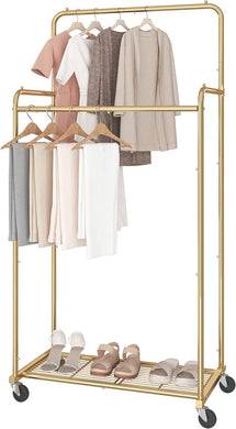 Golden Two Tier Metal Garment Clothing Rack